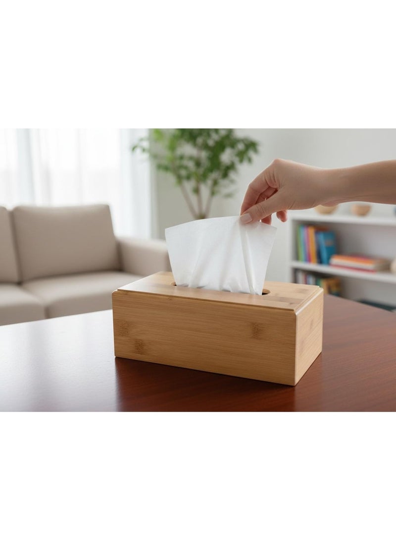 Spaceshoop Premium Bamboo Tissue Box Cover Natural Wood Facial Tissue Dispenser and Decorative Organizer for Home Office and Bathroom - Image 3